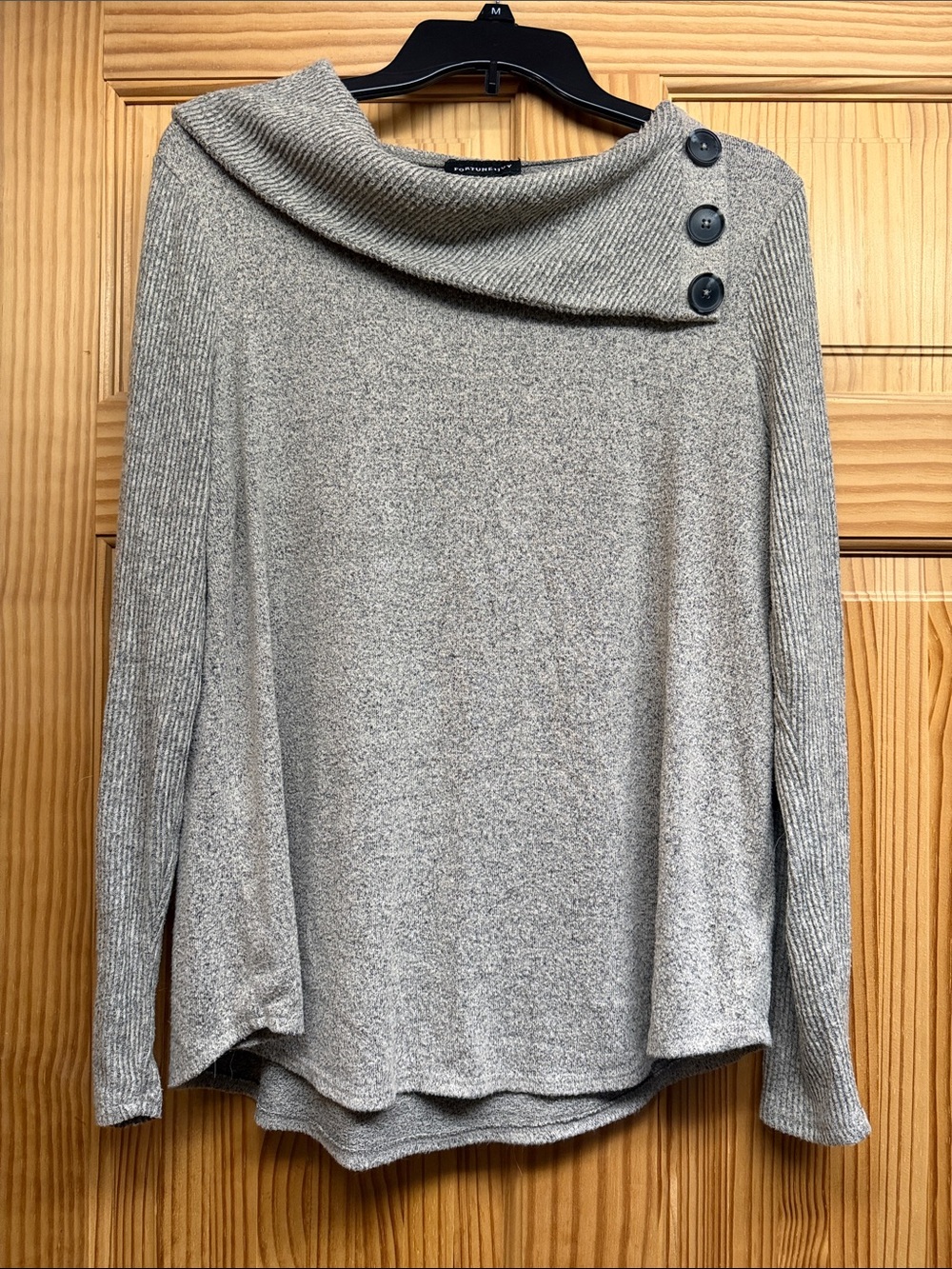 Button-Detail Cowl Neck Sweater in Taupe